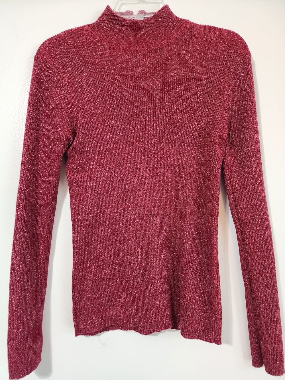 Architect Metallic Ribbed Mock Neck Top - Wine Red